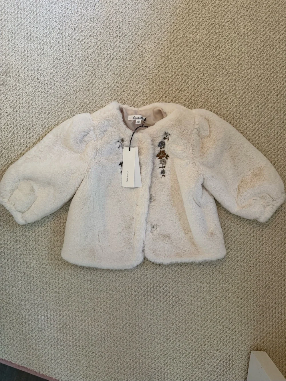 Louisella Baby Regina Faux-Fur Coat with Floral Accent